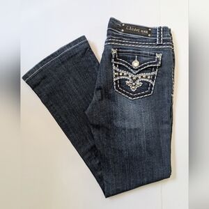 Women's Jeans L.A. Idol USA Embroidered Blue Denim Rhinestones Studs Size 11